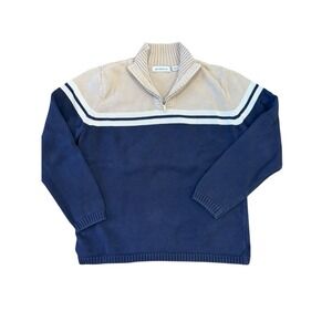 Vtg Y2K Liz Claiborne Quarter Zip Sz L Color block Cotton Preppy Sporty